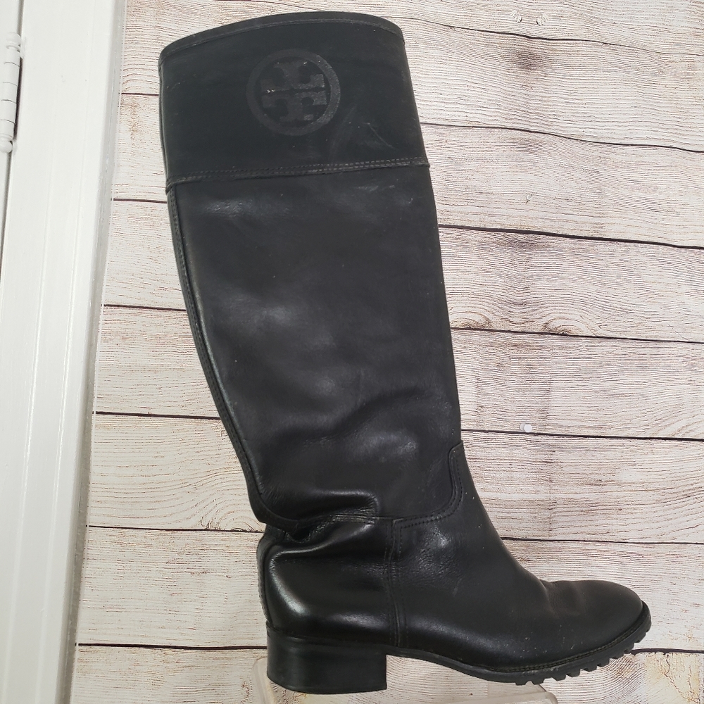 Tory Burch solid black leather boots